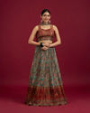 Sea Green and Rust Floral Printed Lehenga